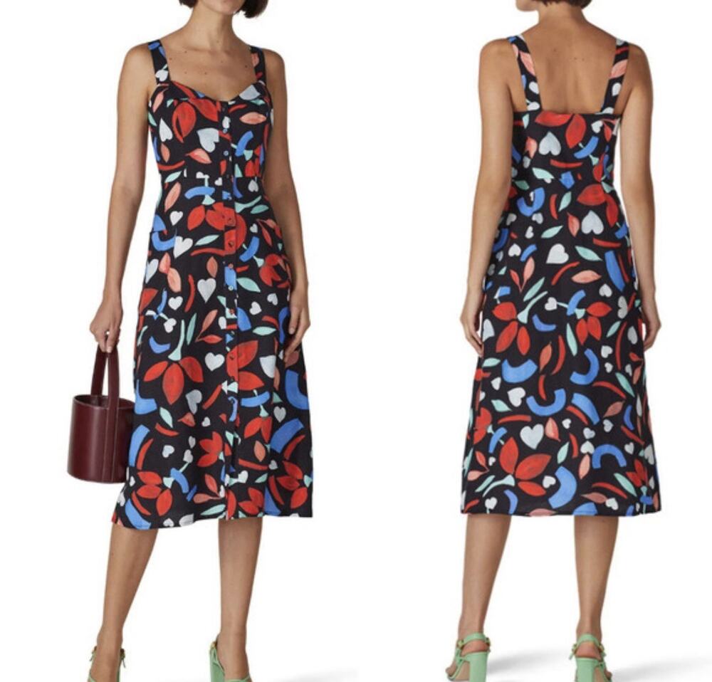 Hunter Bell anderson dress linen size 2 black Floral blue red green